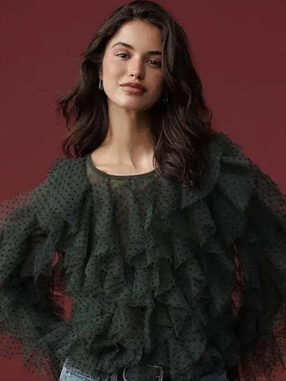 Anthropologie Avant-guard Green Polka Dot Blouse
